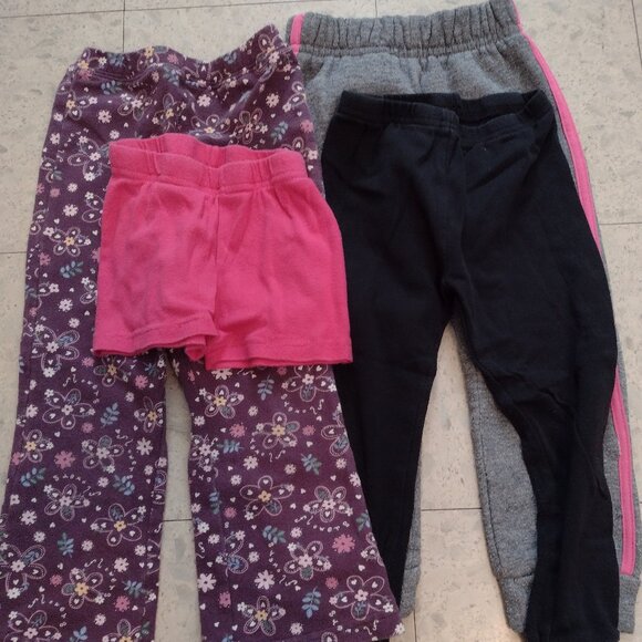 Three pairs of long pants and one pair of pretty pink shorts, size 2T and 3T - Picture 1 of 13